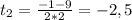 t_2= \frac{-1-9}{2*2} =-2,5