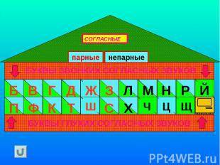 Впиши в большой дом буквы для парных звонких и глухих согласных звуков