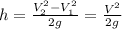 h = \frac{ V_{2}^2 - V_{1}^2 }{2g} = \frac{V^2}{2g}