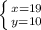 \left \{ {{x=19} \atop {y=10}} \right.