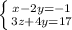 \left \{ {{x-2y=-1} \atop {3z+4y=17} \right.