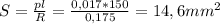 S= \frac{pl}{R}=\frac{0,017*150}{0,175}=14,6mm^2