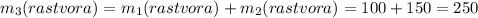 m_3(rastvora)=m_1(rastvora)+m_2(rastvora)=100+150=250