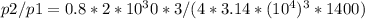 p2/p1 = 0.8*2*10^30*3/(4*3.14*(10^4)^3*1400)