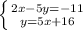 \left \{ {{2x-5y=-11} \atop {y=5x+16}} \right.