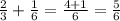 \frac{2}{3} + \frac{1}{6} = \frac{4+1}{6} = \frac{5}{6}