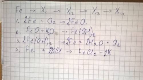 Врезультате превращений fe—х1—х2—х3—х4 образуется конечный продукт(х4) а) оксид железа(ⅱ) б) гидрокс