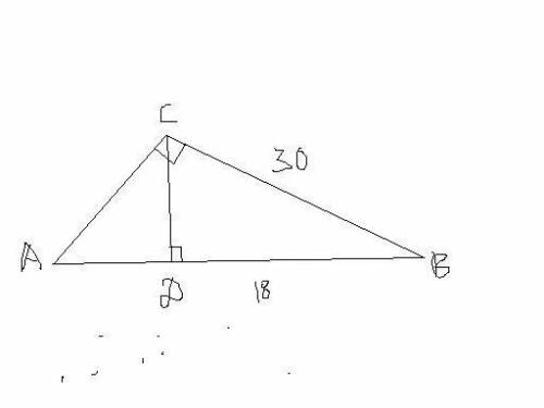 Катет прямоугольного тоеугольника равен 30 см, а его проекция на гипотенузу равна 18 см. найдите гип