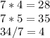 7*4=28\\7*5=35\\34/7=4