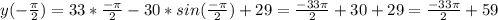 y(-\frac{\pi}2)=33*\frac{-\pi}2-30*sin(\frac{-\pi}2)+29=\frac{-33\pi}2+30+29=\frac{-33\pi}2+59