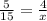 \frac{5}{15} = \frac{4}{x}