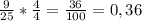 \frac{9}{25} * \frac{4}{4} = \frac{36}{100} =0,36