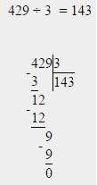Поделить в столбик 429: 3; 847: 7;