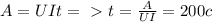 A=UIt=\ \textgreater \ t= \frac{A}{UI}=200c