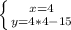 \left \{ {{x=4} \atop {y=4*4-15}} \right.