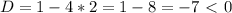 D=1-4*2=1-8=-7\ \textless \ 0