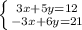 \left \{ {{3x+5y=12} \atop {-3x+6y=21} \right.