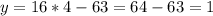 y=16*4-63=64-63=1