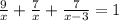 \frac{9}{x}+\frac{7}{x}+\frac{7}{x-3}=1