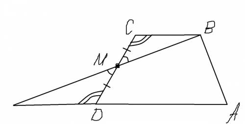 Точка м - серидина боковой стороны cd трапеции abcd. прямая bм пересекает прямую аd в точке к. найди