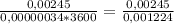 \frac{0,00245}{0,00000034 * 3600} = \frac{0,00245}{0,001224}