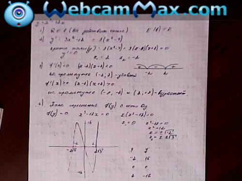 Для данной функции y=x^3 - 12x найдите: 1) область определения функции 2) производную и критические