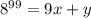 8^{99}=9x+y