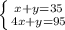 \left \{ {{x+y=35} \atop {4x+y=95}} \right.