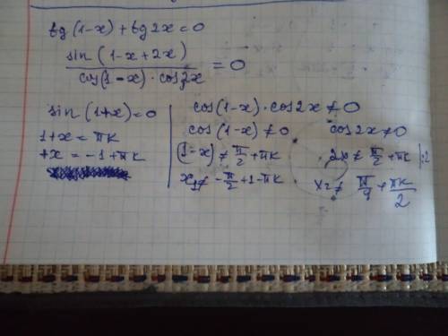 Надо решить уравнение tg(1-x)+tg2x=0, [2,8]