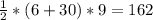 \frac{1}{2} *(6 + 30) * 9 = 162