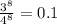 \frac{ 3^{8} }{ 4^{8} } = 0.1