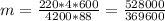 m = \frac{220 * 4 * 600}{4200 * 88} = \frac{528000}{369600}