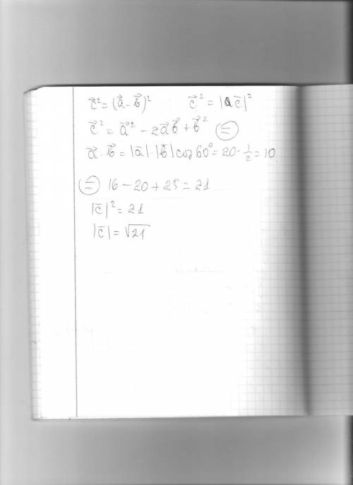 Если векторы а и в образуют угол 60 и а=4 в=5 то длина с=а-в равна