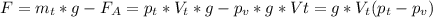 F=m_t*g-F_A=p_t*V_t*g-p_v*g*Vt=g*V_t(p_t-p_v)