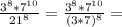 \frac{3^{8}*7^{10}}{21^{8}} = \frac{3^{8}*7^{10}}{(3*7)^{8}} =