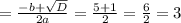 = \frac{-b + \sqrt{D} }{2a} = \frac{5 + 1}{2} = \frac{6}{2} = 3