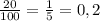 \frac{20}{100} = \frac{1}{5} =0,2