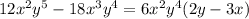 12 x^{2} y^5-18x^3y^4=6 x^{2} y^4(2y-3x)