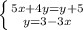 \left \{ {{5x+4y=y+5} \atop {y=3-3x}} \right.