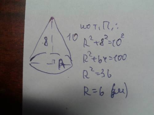 Образующая конуса равна 10дм, а высота 8 дм. найти радиус конуса