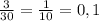 \frac{3}{30}= \frac{1}{10}=0,1