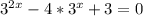 3^{2x} -4*3^x+3=0