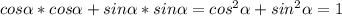 cos \alpha *cos \alpha +sin \alpha *sin \alpha =cos^2 \alpha +sin^2 \alpha =1