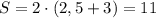 S=2\cdot (2,5+3)=11