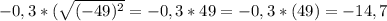 -0,3* (\sqrt{(-49)^2}=-0,3*49=-0,3*(49)=-14,7