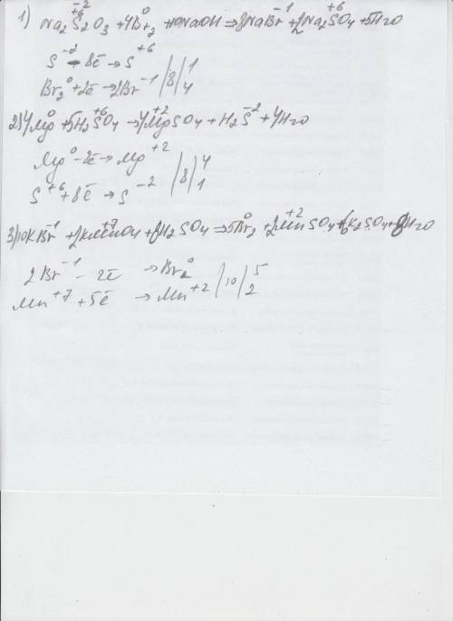 Выручайте. электронный . что-то совсем не получается : 1) na2s2o3 + br2 + naoh -> nabr + na2so4 +