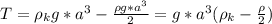 T=\rho_{k} g*a^3-\frac{\rho g*a^3}{2}=g*a^3(\rho_{k}-\frac{\rho }{2})