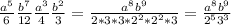 \frac{ a^{5}}{6} \frac{ b^{7}}{12}\frac{ a^{3}}{4}\frac{ b^{2}}{3}= \frac{ a^{8} b^{9}}{2*3*3*2^{2}*2^{2}*3} = \frac{ a^{8} b^{9}}{2^{5}3^{3}}