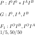 P:I ^{0} I ^{0} *I ^{A} I ^{B} \\\\G:I ^{0} ,I ^{A}, I ^{B}\\ \\ F _{1} :I ^{O} I ^{B},I ^{O} I ^{A} \\ 1/5,50/50