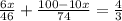 \frac{6x}{46}+\frac{100-10x}{74}=\frac{4}{3}